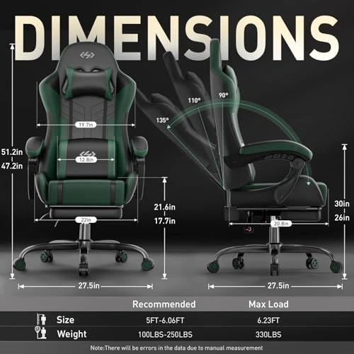 Ergonomic Gaming Chair with Massage Lumbar Support — Gaming Chairs, HLDIRECT