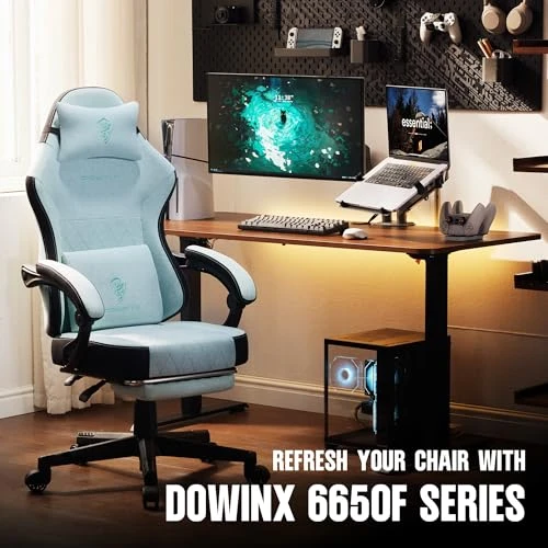 Gaming Chair Fabric with Pocket Spring Cushion, High Back Ergonomic Computer Chair with Footrest for Adults, Massage... — Gaming Chairs, Dowinx