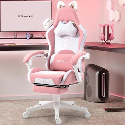 Gaming Chair with Cat Ears and Massage Lumbar Support — Gaming Chairs, Dowinx