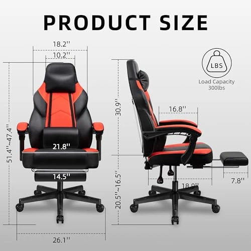 Gaming Chair with Footrest, Massage Lumbar Support, Height Adjustment, and 360° Swivel Seat — Gaming Chairs, Shintenchi