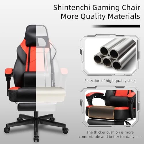 Gaming Chair with Footrest, Massage Lumbar Support, Height Adjustment, and 360° Swivel Seat — Gaming Chairs, Shintenchi