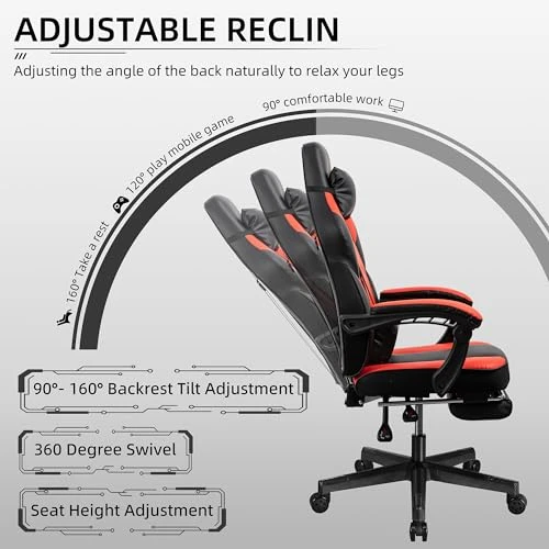 Gaming Chair with Footrest, Massage Lumbar Support, Height Adjustment, and 360° Swivel Seat — Gaming Chairs, Shintenchi