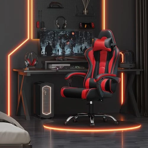 Gaming Chair with Headrest and Massage Lumbar Support — Gaming Chairs, Yaheetech