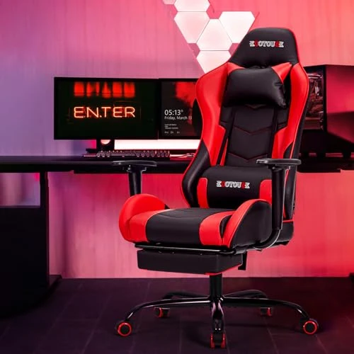 Massage Gaming Chair with Footrest — Gaming Chairs, ECOTOUGE