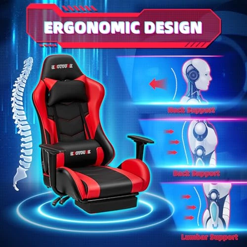 Massage Gaming Chair with Footrest — Gaming Chairs, ECOTOUGE