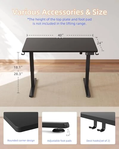 One-Piece Low Height Adjustable Desk — Mounts, YIHAYO