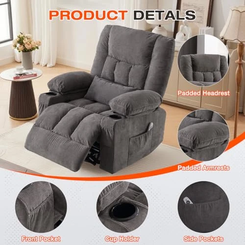 Swivel Recliner Chair with Vibration Massage and Lumbar Heat — Recliners, MAHOMICO