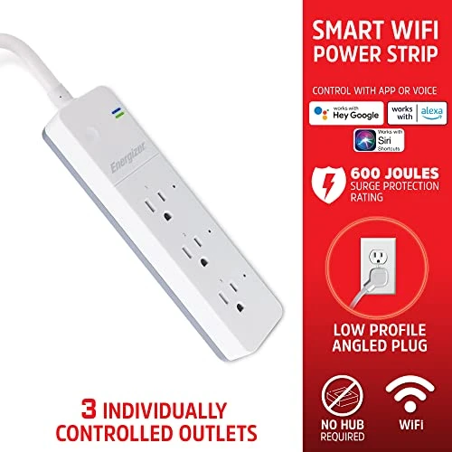 Smart Wi-Fi 3 Outlet Power Strip — Smart Plug, Energizer Connect