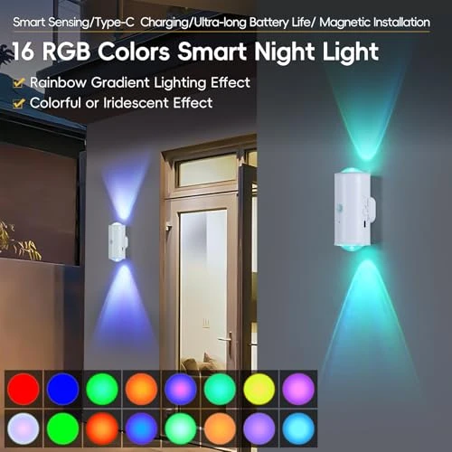Wireless Wall Sconce with Remote, Motion Sensor, 16 Colors Changing, Dimmable, Rechargeable Battery, 4-Pack — Wall Lighting, Hirzsjoy