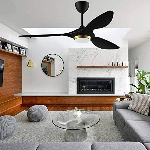 52 Inch Black Modern Ceiling Fan with Light and Remote Control — Ceiling Fans, reiga
