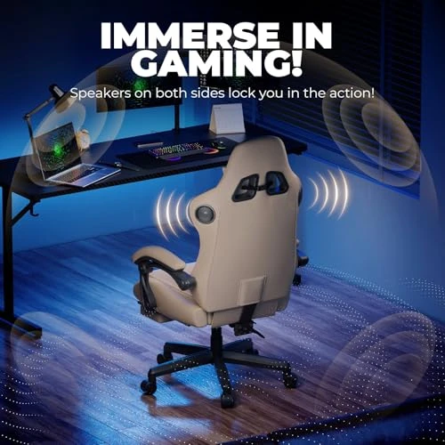 Music Gaming Chair with Built-in Speakers and Footrest, GTPLAYER