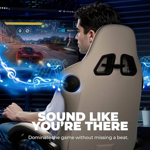 Music Gaming Chair with Built-in Speakers and Footrest, GTPLAYER