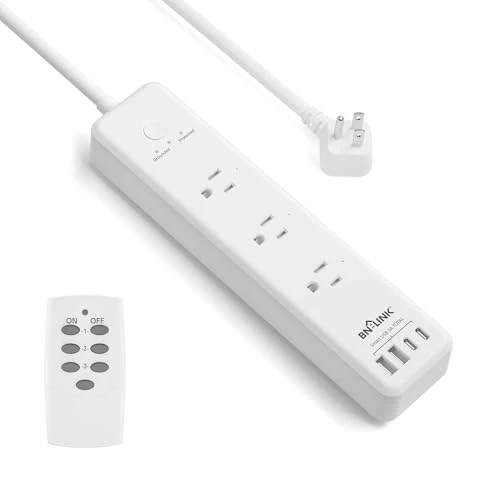 Remote Control Power Strip with 3 Independent Outlets, 4 USBs, Extension Cord, Overload Protection, Wall Mount — Power Solutions & Surge Protection, BN-LINK