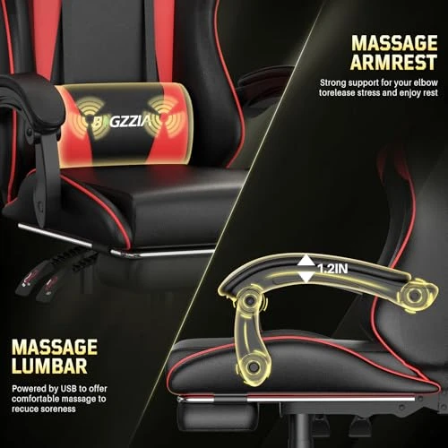 Gaming Chair with Footrest and Massage Lumbar Support — Gaming Chairs, Bigzzia