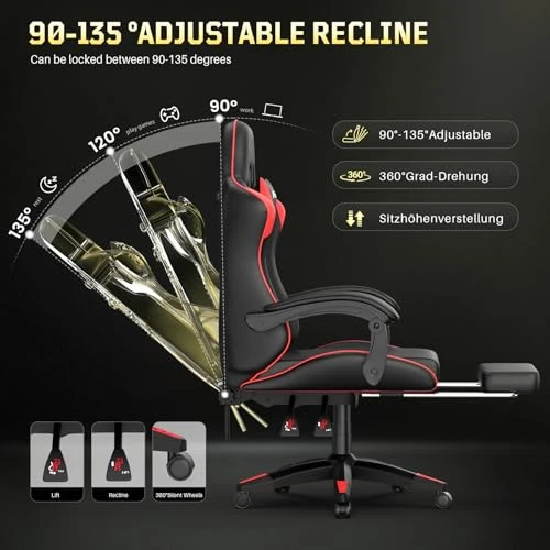 Gaming Chair with Footrest and Massage Lumbar Support — Gaming Chairs, Bigzzia