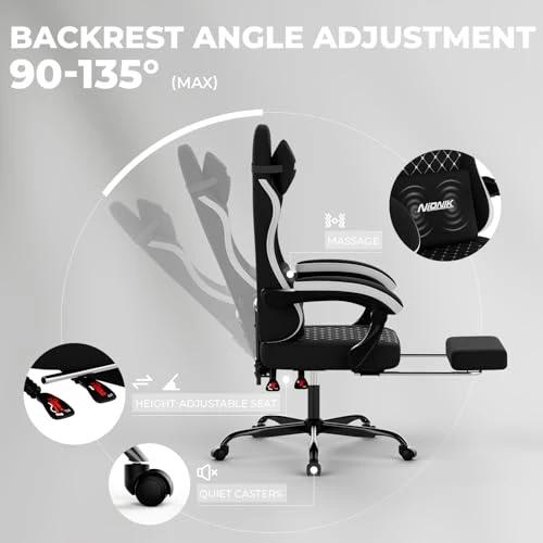 Gaming Chair with Massage, Ergonomic Design, Footrest, Headrest, and Lumbar Support — Ergonomic Chair, NIONIK