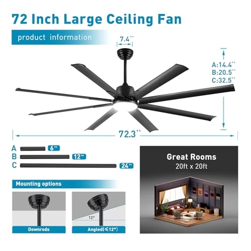 Industrial Smart Ceiling Fan with Light and Remote Control — Ceiling Fans, Minislak