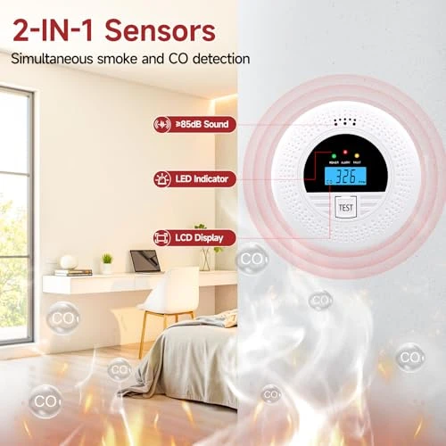 Interconnected Smoke Detectors and Carbon Monoxide Alarm 3-Pack, WUZETIAN