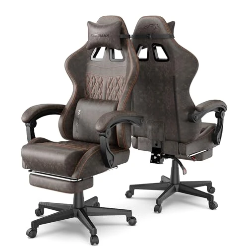 Vintage PU Leather Gaming Chair with Massage and Footrest — Gaming Chairs, Ferghana