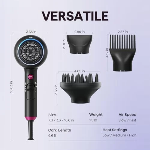 Hair Dryer with Diffuser and Comb, Wavytalk