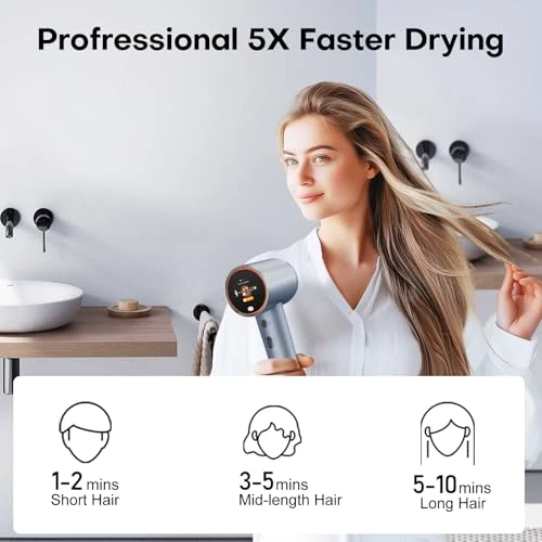 Hair Dryer with Smart LCD Screen and Plasma Ion Technology, UNIORANGE