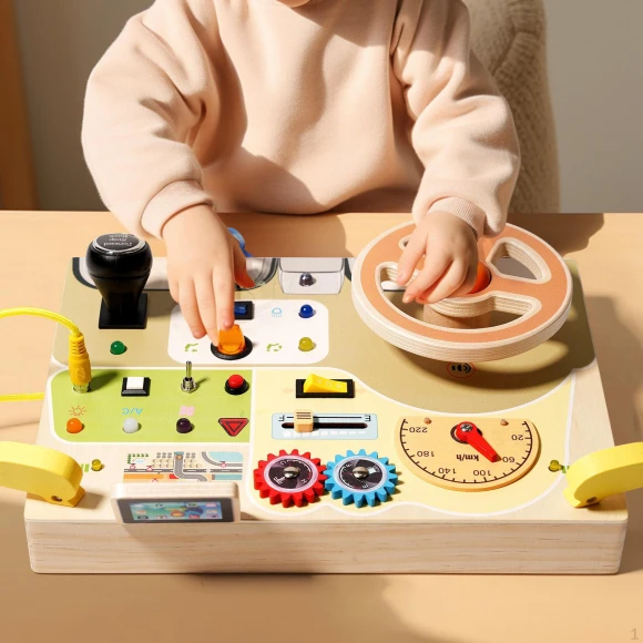 Montessori Busy Board with LED Wooden Sensory Toy, baby and kids