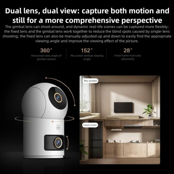 Smart Camera with Dual Lens, 360 Degree PTZ Rotation, Xiaomi