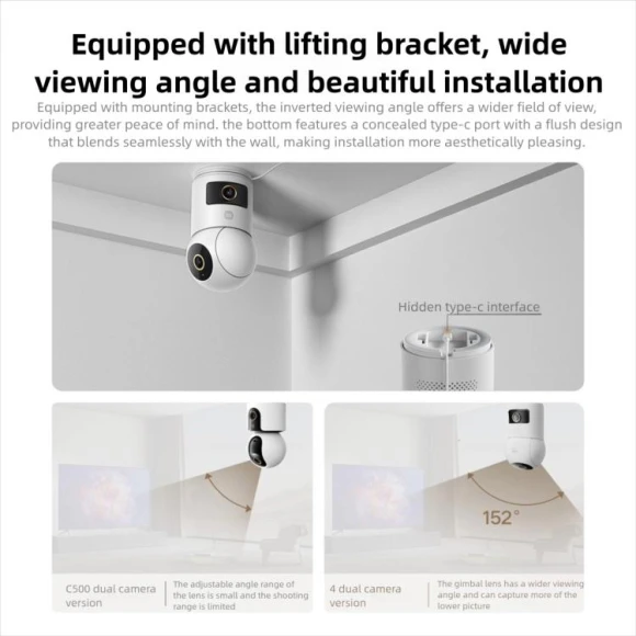 Smart Camera with Dual Lens, 360 Degree PTZ Rotation, Xiaomi