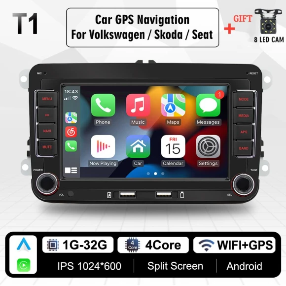 2 Din Car Multimedia Player with Android and CarPlay — Car Infotainment System, icreative