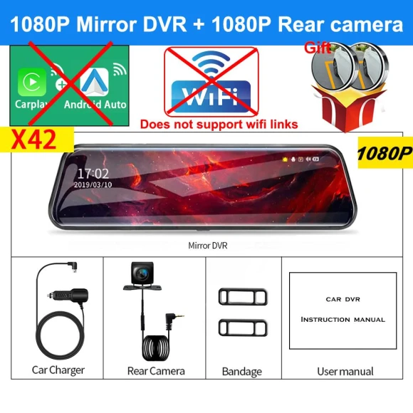 4K 10-inch Car Dash Cam with Carplay, Android Auto, WiFi, Bluetooth, AUX — Dash Cam, Auto Accessories Home