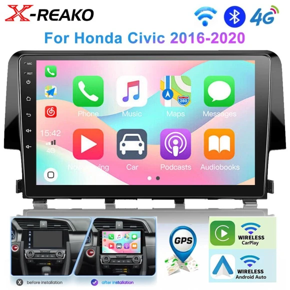 Android Car Radio Stereo Multimedia Video Player with 4G, 8-Core Processor, GPS, and Wireless CarPlay — Car Infotainment System, Reakosound