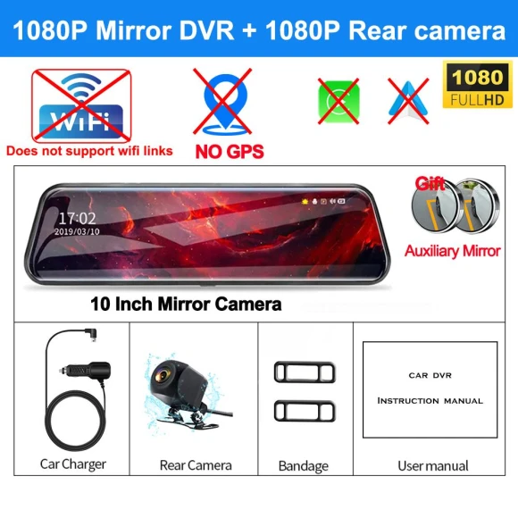 Wireless CarPlay Android Auto 4K DashCam Rear View Mirror — Backup Camera, Auto Accessories Home
