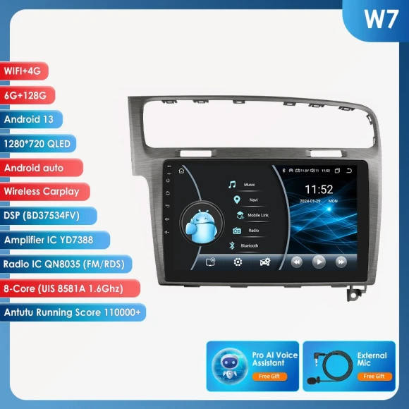 10.1 Inch CarPlay 4G 2 Din Android 13 Car Radio for Volkswagen Golf 7 2013-2017 Black Gray Video Player GPS DSP Smart... — Car Infotainment System, OSSURET