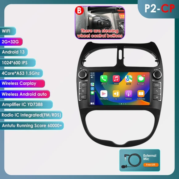 7-inch Android Car Stereo with Wireless CarPlay — Car Infotainment System, OSSURET