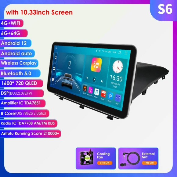 9-10.33 Inch 2DIN Android Car Radio with GPS, CarPlay, 4G, RDS, 8-Core Processor, 6GB RAM, 64GB Storage — Car Infotainment System, Hizpo