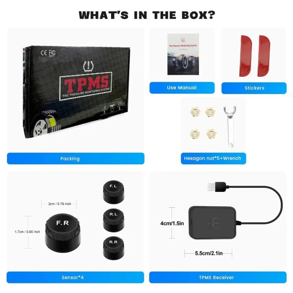 Android TPMS Tire Pressure Monitoring System Display Alarm System — TPMS, Auto Launcher