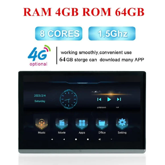 Car Monitor with Android 11, Touch Screen, 4GB RAM, 64GB Storage, Bluetooth, AV Mirror Link, OBD, TPMS, FM — Car Infotainment System, Direct supply Europe