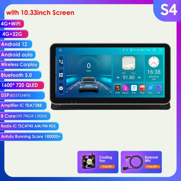 Car Multimedia Player with GPS Navigation, Android 12, 4G-LTE, CarPlay — Car Infotainment System, Hizpo