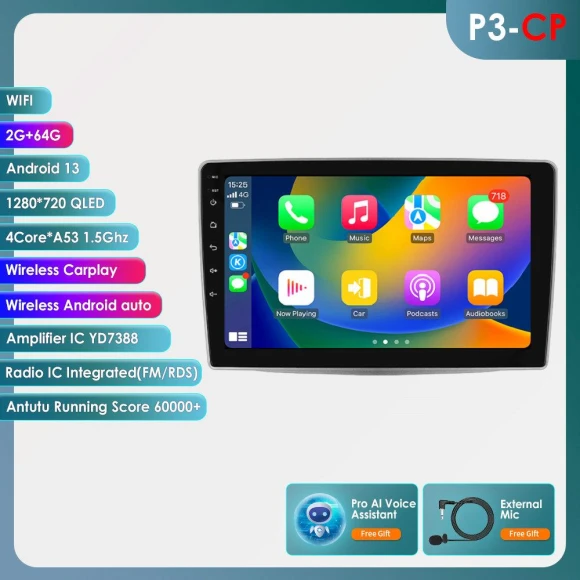 Car Multimedia Video Player with Carplay and Android Auto — Car Infotainment System, OSSURET