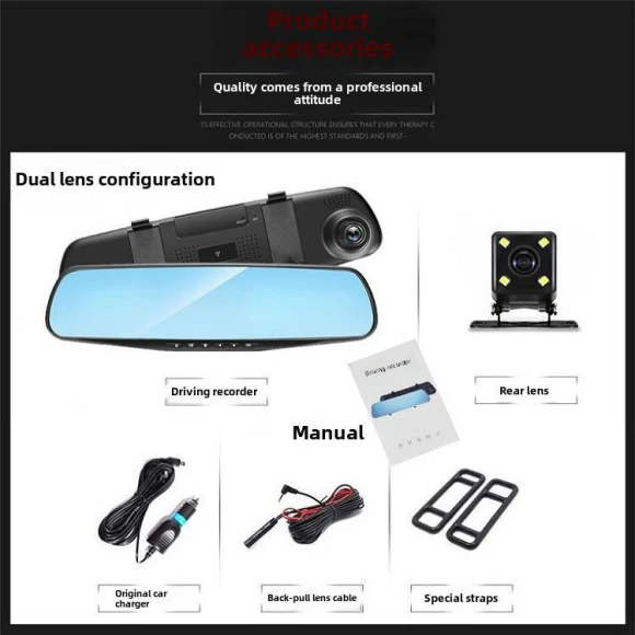 Dual-Lens Dash Cam with Rearview Mirror — Dash Cam, Best Electronics