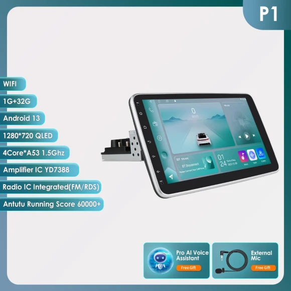 Rotating 1 Din Android 13 Car Multimedia Player — Car Infotainment System, Hizpo