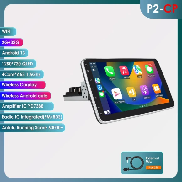 Rotating 1 Din Android 13 Car Multimedia Player with GPS Navigation — Car Infotainment System, Hizpo