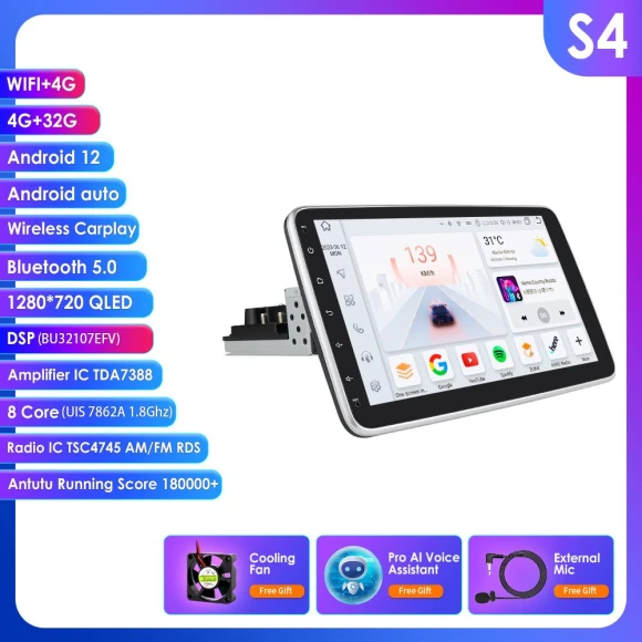 Rotating 1 Din Android Multimedia Player with GPS Navigation — Car Infotainment System, Hizpo