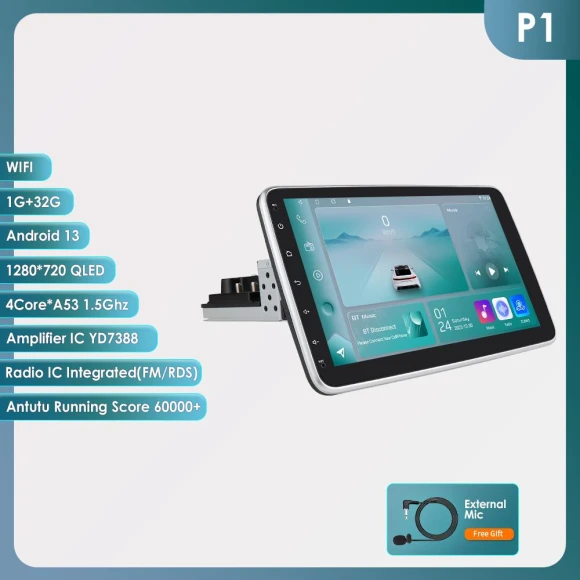 Rotating 1 Din Android Multimedia Player — Car Infotainment System, Hizpo