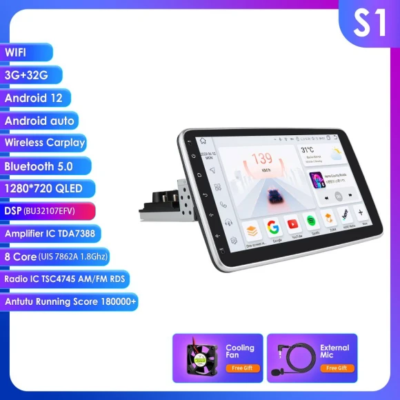 Rotating 1 Din Android Multimedia Player — Car Infotainment System, Hizpo
