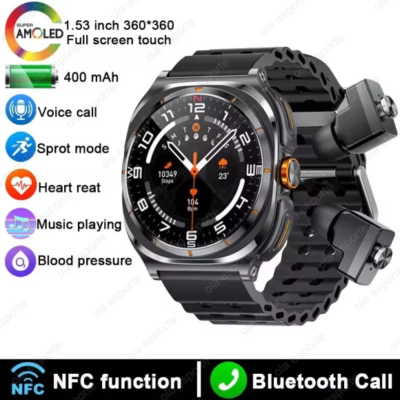 Smart Watch with TWS Earbuds 2-in-1 AMOLED Display Wireless Bluetooth Calling Outdoor Sports Music Health Monitor — Smart Watch, JT-Online