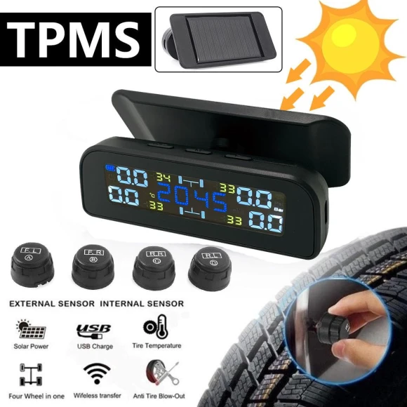 Wireless Solar TPMS LCD Tire Pressure Monitoring System with 4 External Sensors — TPMS, Autobotsscompany