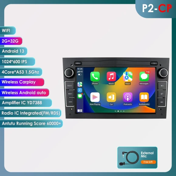Android 14 Car Stereo with DSP, Wireless CarPlay, and Auto for Opel Astra H J 2004 Vectra Vauxhall Antara Zafira Corsa C... — Car Infotainment System, Hizpo