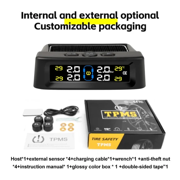 Solar Powered Tire Pressure Monitoring System with Color Digital Display — TPMS, Popular star