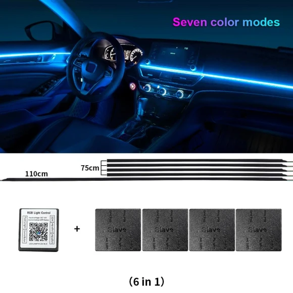 LED Car Ambient Light RGB 64 Color Bluetooth Acrylic Fiber Optic Strip App Atmosphere Decorative Lamps Kit — LED Strip Lights, The Cozy Nook